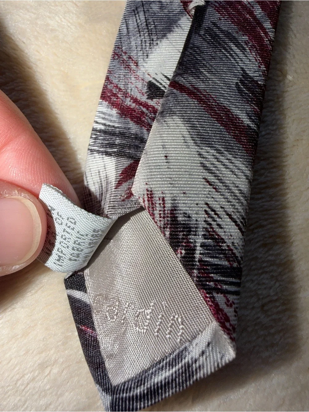 Pierre Cardin Men's Abstract Brushstroke Tie in Black, White & Burgundy